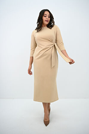 Kadın Büyük Beden Bel Bağlama Detaylı Elbise 5274-25