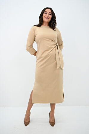 Kadın Büyük Beden Bel Bağlama Detaylı Elbise 5274-25