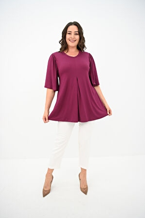 Kadın Büyük Beden Pileli V Yaka Bluz 1847-25