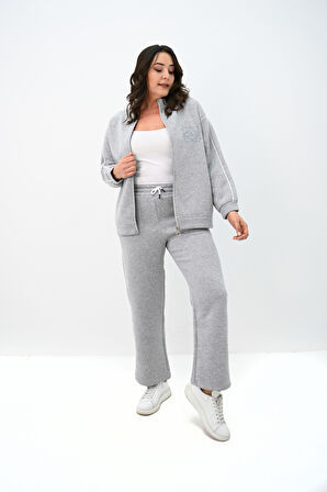 Kadın Büyük Beden Fermuarlı İşleme Detaylı Eşofman Takımı 8152-25