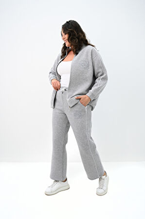 Kadın Büyük Beden Fermuarlı İşleme Detaylı Eşofman Takımı 8152-25