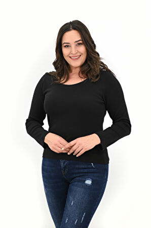 Kadın Büyük Beden Uzun Kollu Basic Bluz 1759-25