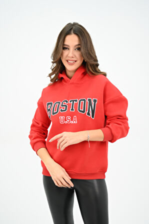 Kadın Kapüşonlu Baskılı Sweatshirt 1627-25