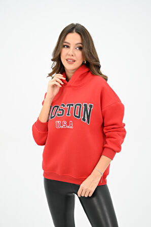 Kadın Kapüşonlu Baskılı Sweatshirt 1627-25