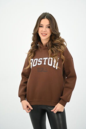 Kadın Kapüşonlu Baskılı Sweatshirt 1627-25