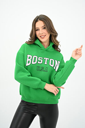 Kadın Kapüşonlu Baskılı Sweatshirt 1627-25