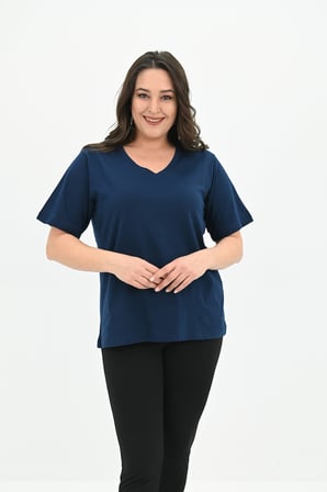 Kadın V Yaka Basic Büyük Beden T-Shirt 1297-22