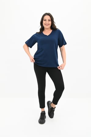 Kadın V Yaka Basic Büyük Beden T-Shirt 1297-22
