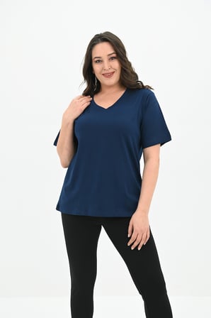 Kadın V Yaka Basic Büyük Beden T-Shirt 1297-22
