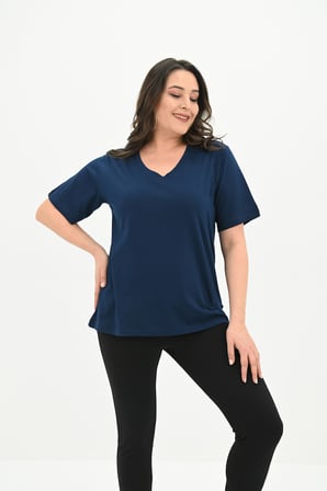 Kadın V Yaka Basic Büyük Beden T-Shirt 1297-22
