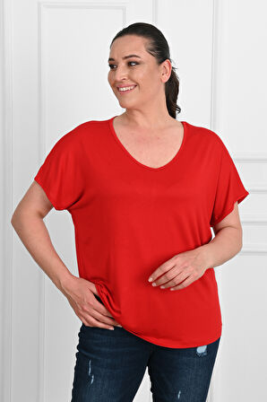 Kadın V Yaka Büyük Beden T-shirt 1486-23