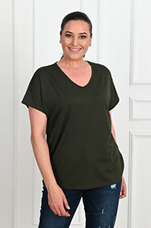Kadın V Yaka Büyük Beden T-shirt 1486-23