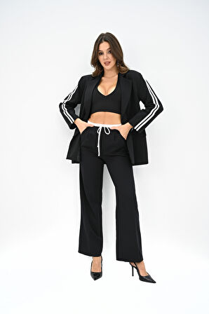 Kadın Şerit Detaylı Oversize Ceket Takım 9007-25