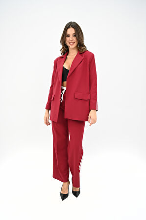 Kadın Şerit Detaylı Oversize Ceket Takım 9007-25