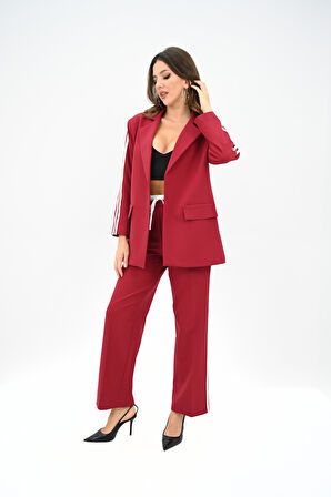 Kadın Şerit Detaylı Oversize Ceket Takım 9007-25