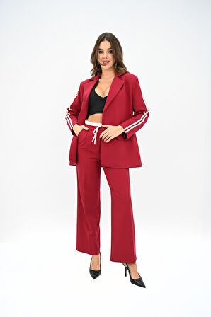 Kadın Şerit Detaylı Oversize Ceket Takım 9007-25