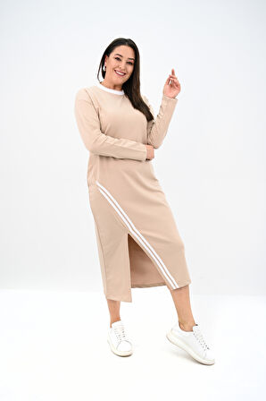 Kadın Büyük Beden Çift Şerit Detaylı Uzun Elbise 5279-25