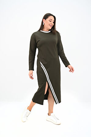 Kadın Büyük Beden Çift Şerit Detaylı Uzun Elbise 5279-25