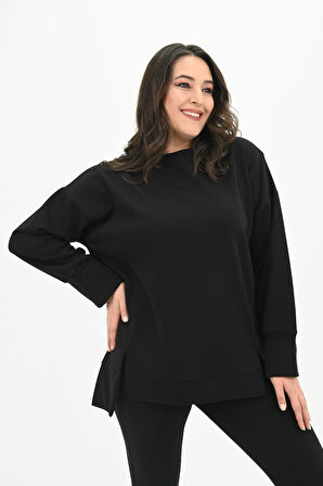 Kadın Büyük Beden Oversize Yırtmaç Detaylı Sweatshirt 1865-25