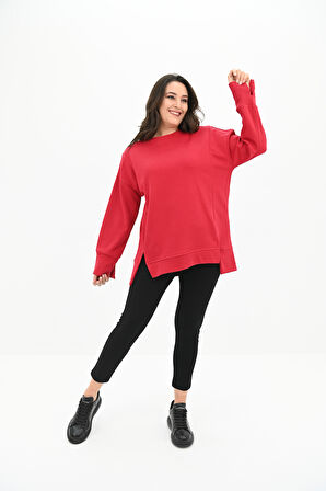 Kadın Büyük Beden Oversize Yırtmaç Detaylı Sweatshirt 1865-25