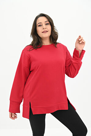 Kadın Büyük Beden Oversize Yırtmaç Detaylı Sweatshirt 1865-25