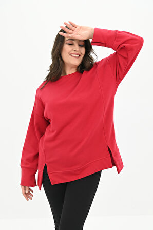 Kadın Büyük Beden Oversize Yırtmaç Detaylı Sweatshirt 1865-25