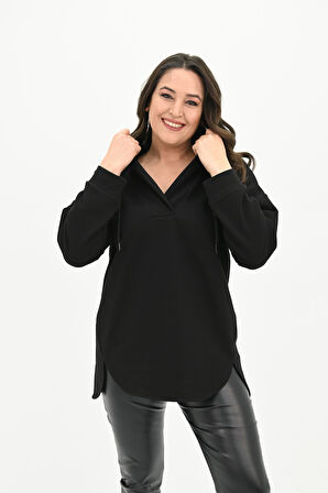 Kadın Büyük Beden Kapüşonlu Oversize Sweatshirt 1895-25