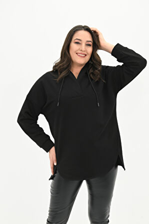 Kadın Büyük Beden Kapüşonlu Oversize Sweatshirt 1895-25