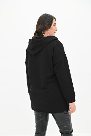 Kadın Büyük Beden Kapüşonlu Oversize Sweatshirt 1895-25