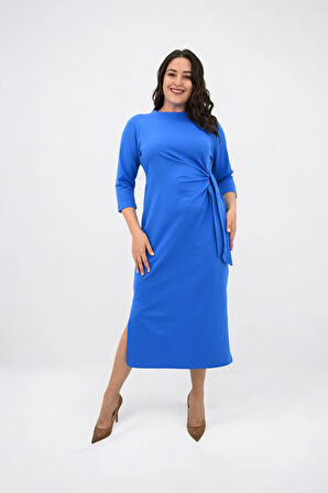 Kadın Büyük Beden Bel Bağlama Detaylı Elbise 5274-25