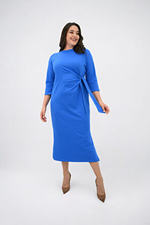 Kadın Büyük Beden Bel Bağlama Detaylı Elbise 5274-25