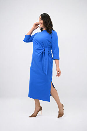 Kadın Büyük Beden Bel Bağlama Detaylı Elbise 5274-25