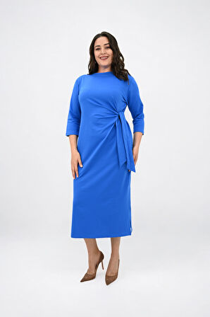 Kadın Büyük Beden Bel Bağlama Detaylı Elbise 5274-25