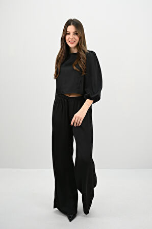 Kadın Truvakar Kol Bol Paça Saten İkili Takım 4236-25