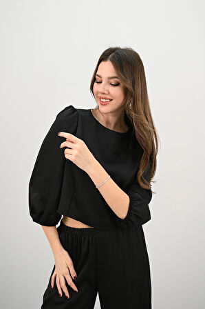 Kadın Truvakar Kol Bol Paça Saten İkili Takım 4236-25