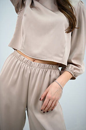 Kadın Truvakar Kol Bol Paça Saten İkili Takım 4236-25