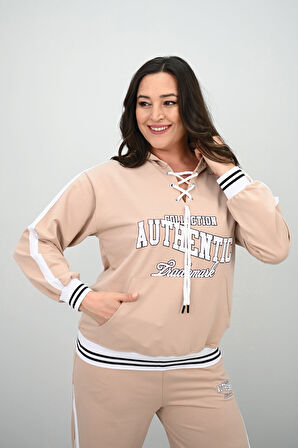 Kadın Büyük Beden Kordonlu Bol Paça Eşofman Takımı 8164-25