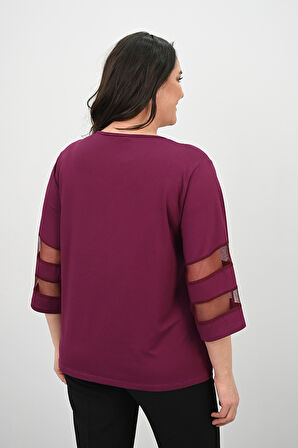 Kadın Büyük Beden Yarasa Kol Tül Detaylı Bluz 1901-25