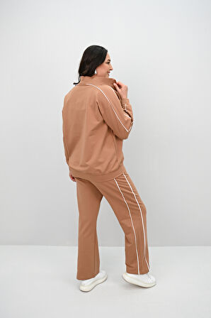 Kadın Büyük Beden Fermuarlı İki İplik İşleme Detaylı Eşofman Takımı 8152-25-1