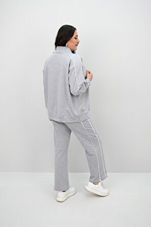 Kadın Büyük Beden Fermuarlı İki İplik İşleme Detaylı Eşofman Takımı 8152-25-1