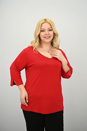 Kadın Büyük Beden Bantlı V yaka Bluz 1919-25
