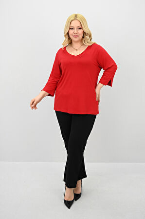 Kadın Büyük Beden Bantlı V yaka Bluz 1919-25