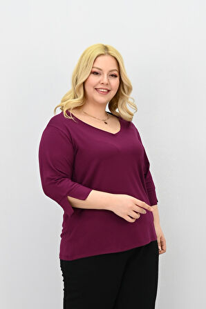 Kadın Büyük Beden Bantlı V yaka Bluz 1919-25