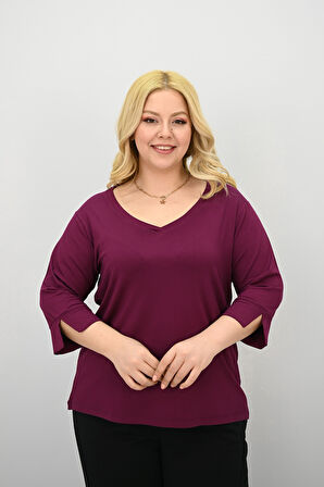 Kadın Büyük Beden Bantlı V yaka Bluz 1919-25