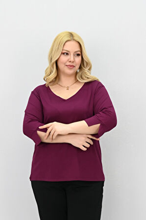 Kadın Büyük Beden Bantlı V yaka Bluz 1919-25