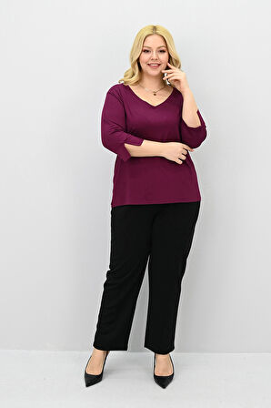 Kadın Büyük Beden Bantlı V yaka Bluz 1919-25