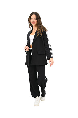 Kadın Şerit Detaylı Oversize Ceket Takım 9007-25