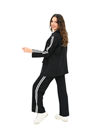 Kadın Şerit Detaylı Oversize Ceket Takım 9007-25