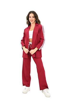 Kadın Şerit Detaylı Oversize Ceket Takım 9007-25