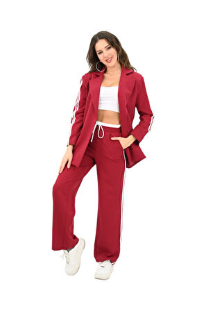 Kadın Şerit Detaylı Oversize Ceket Takım 9007-25